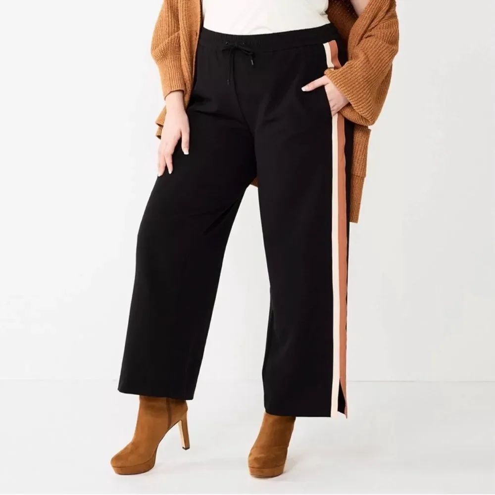 Black Women's Pants with Tan Stripe